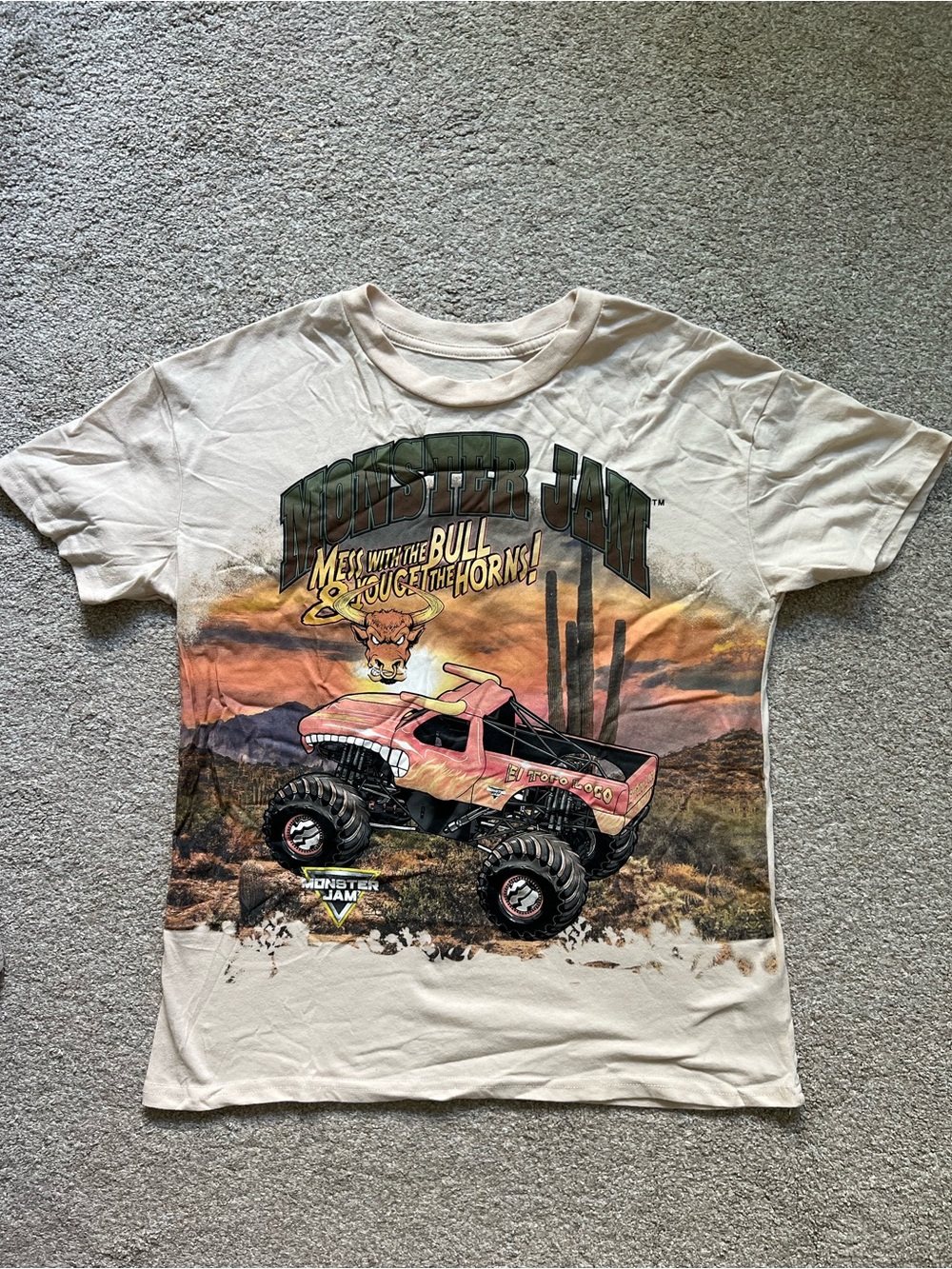 Monster Jam Kids' Short Sleeve Tee - Cream with Desert Truck Graphic